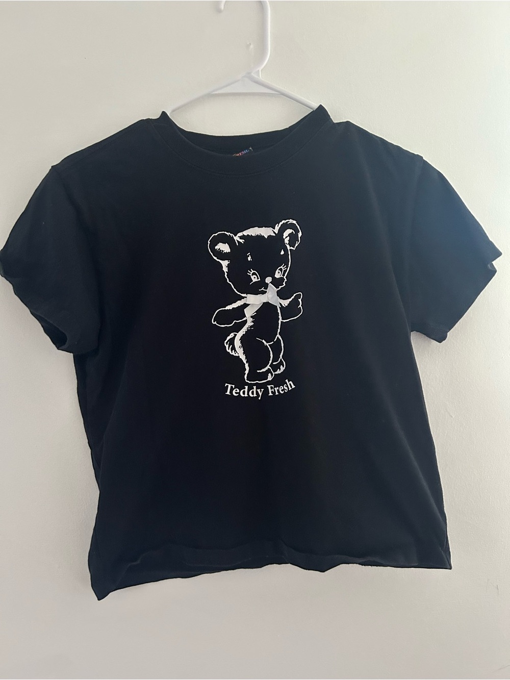 Teddy Fresh Black Crop Tee with White Teddy Graphic